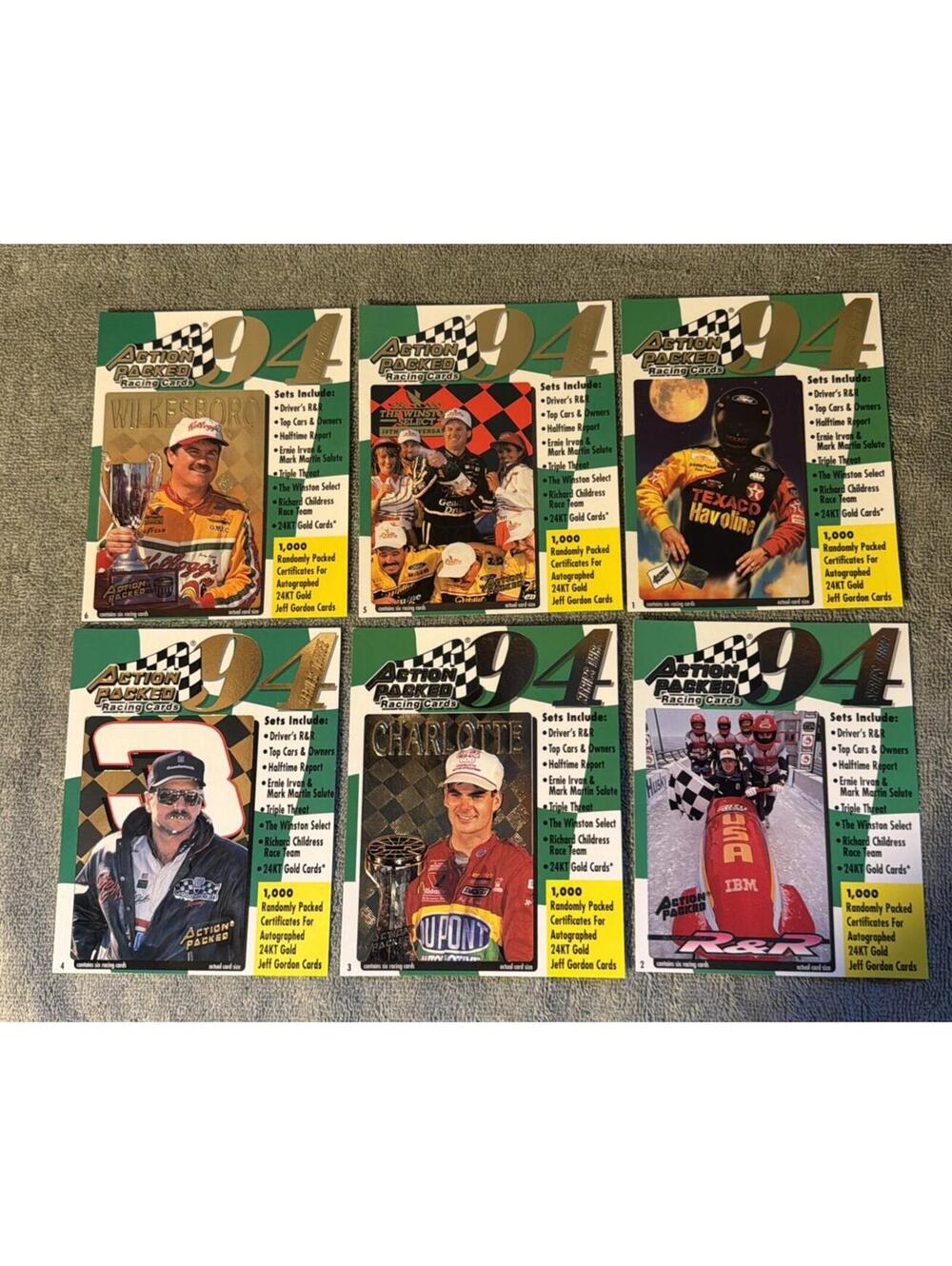 VTG 1994 Action Packed Promo Card Lot Earnhardt, Gordon, Numbers 1 Through 6